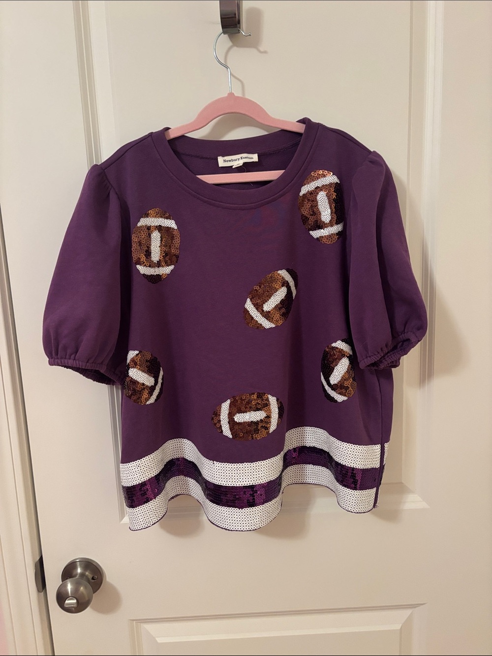 Newbury Kustom Purple Sequin Football Puff Sleeve Top